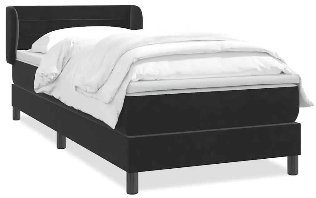 vidaXL Κρεβάτι Boxspring με Στρώμα Μαύρο 90x220 εκ. Βελούδινο