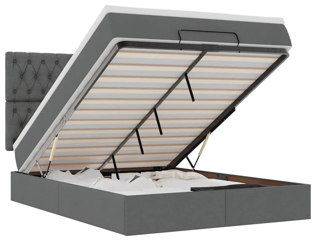 vidaXL Οθωμανικό κρεβάτι με στρώμα & LEDs Σκούρο γκρι 140x190cm Ύφασμα