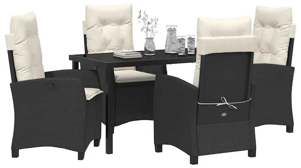 vidaXL Σέτ φαγητού για κήπο με μαξιλάρι 5 pcs Μαύρο συνθετικό ρατάν