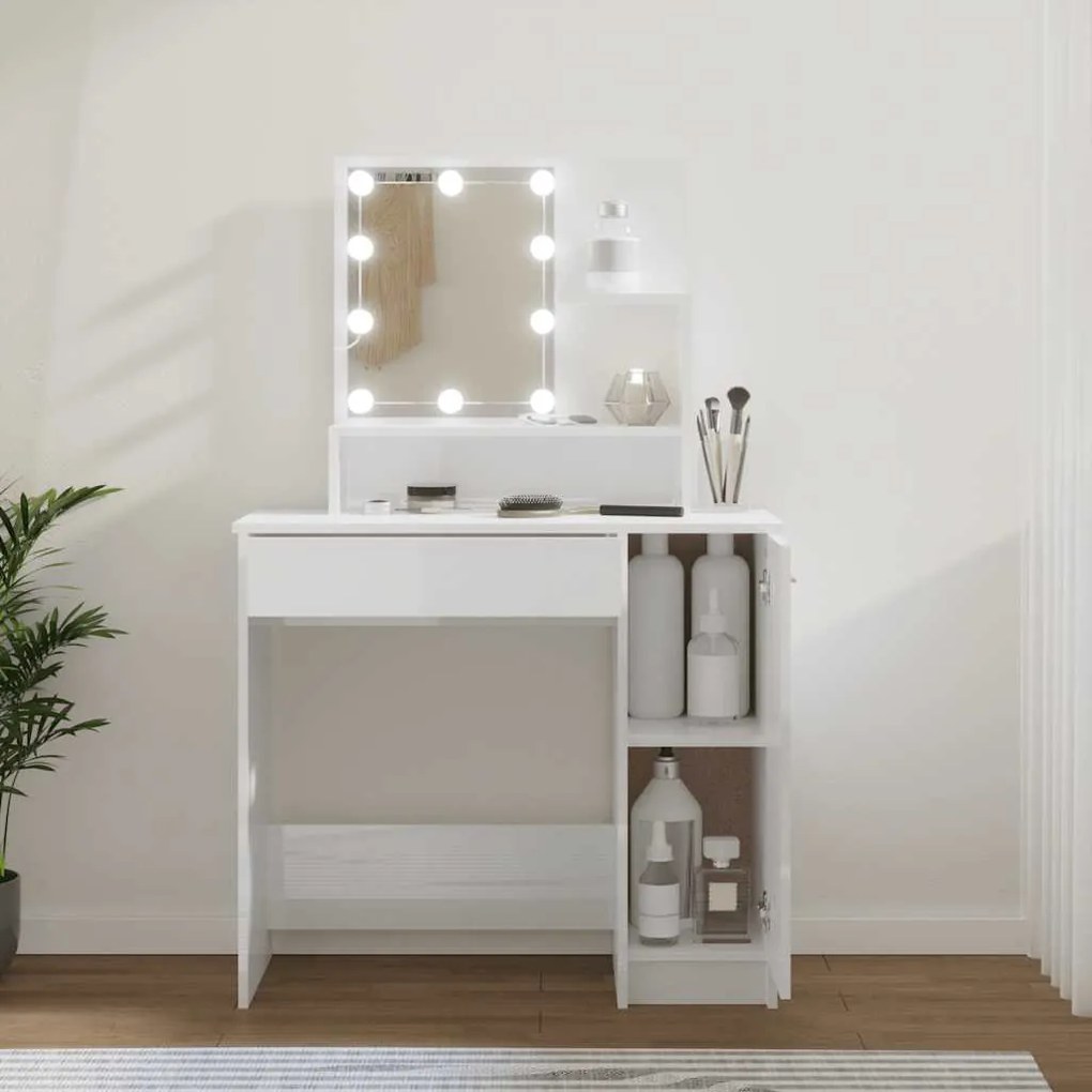vidaXL Μπουντουάρ με LED Γυαλιστερό Λευκό 86,5x35x136 εκ.