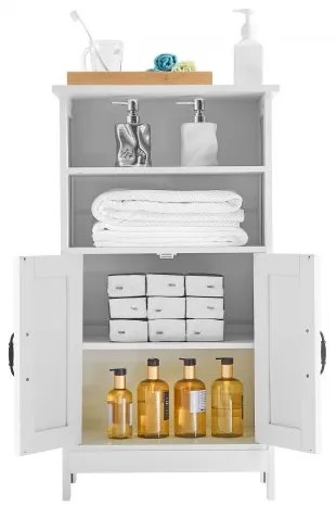 VEVOR Wooden Bathroom Floor Cabinet Storage with Adjustable Shelf 2 Doors White