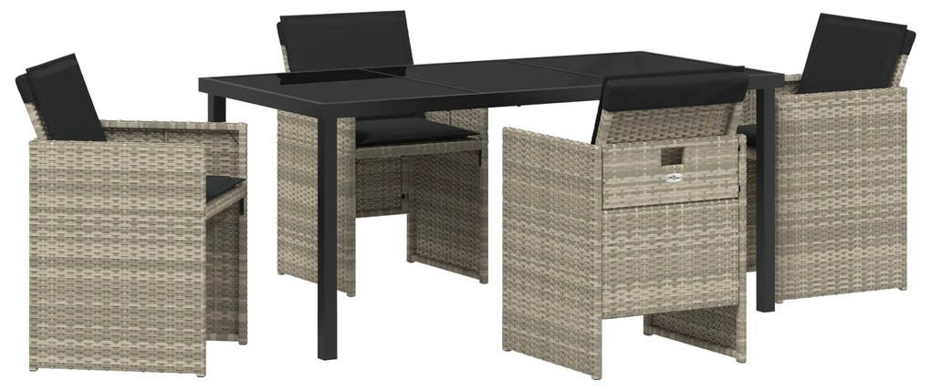 vidaXL Σετ Γκρι Poly Rattan 5 Τεμαχίων για Κήπο με Μαξιλάρια
