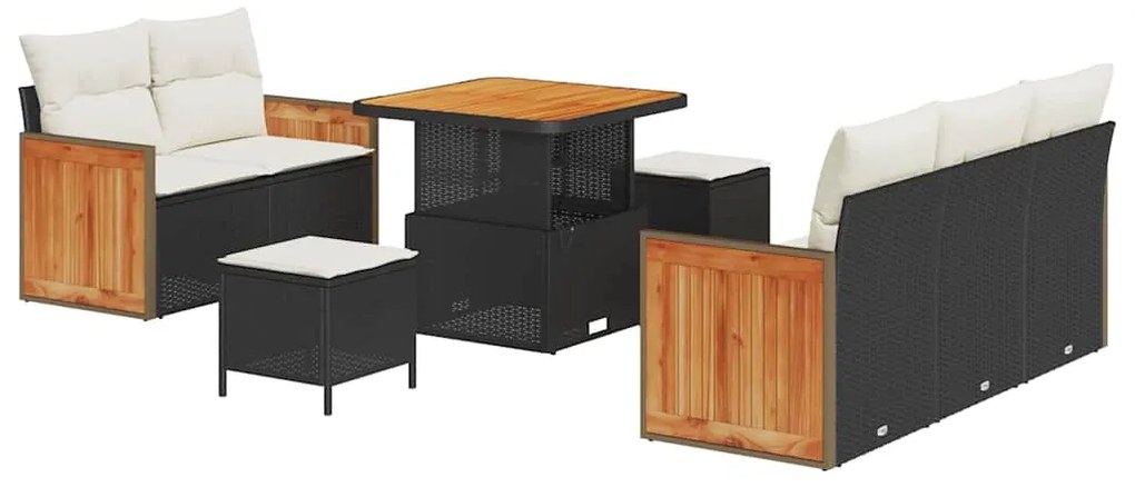 vidaXL Σετ Καναπέ Κήπου με μαξιλάρι 8 pcs Μαύρο Πολυ ράταν