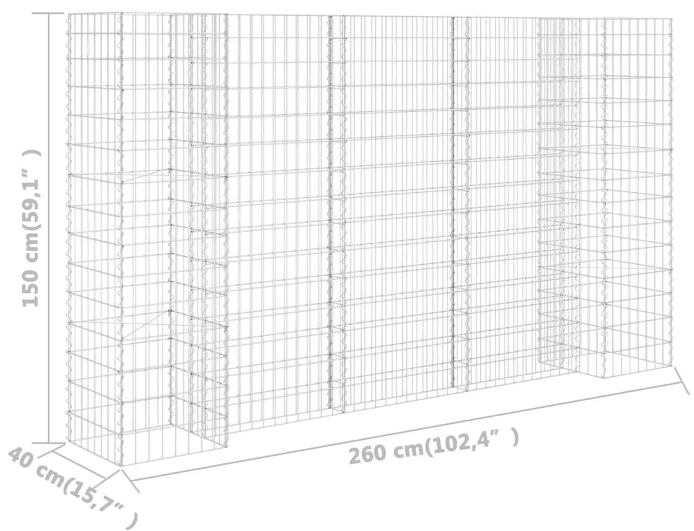 vidaXL Συρματοκιβώτιο Γλάστρα Σχήμα «Η» 260x40x150 εκ. Ατσάλινο Σύρμα