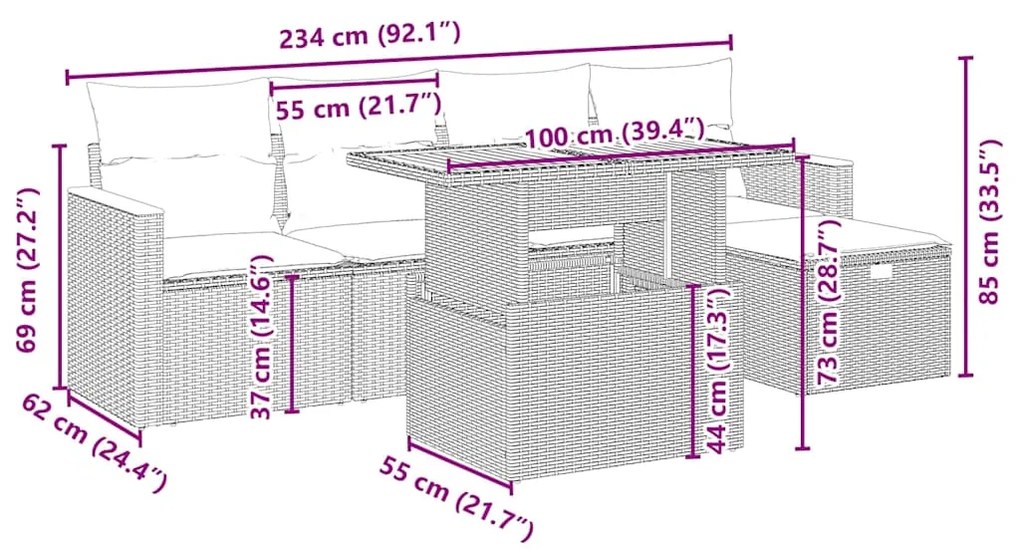 vidaXL Σετ Καναπέ Κήπου 6 τεμ. Μπεζ Συνθετικό Ρατάν με Μαξιλάρια