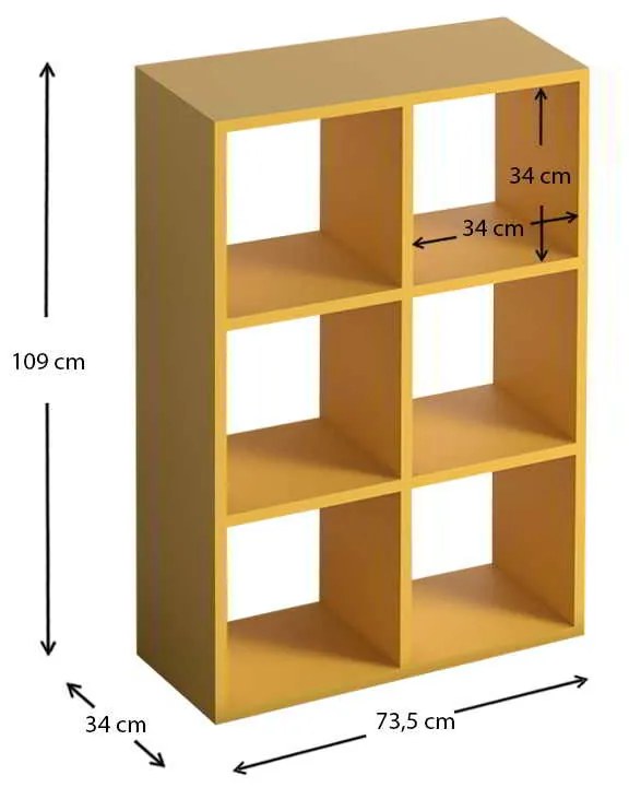 Βιβλιοθήκη Cube Megapap από μελαμίνη χρώμα κίτρινο 73,5x34x109εκ.