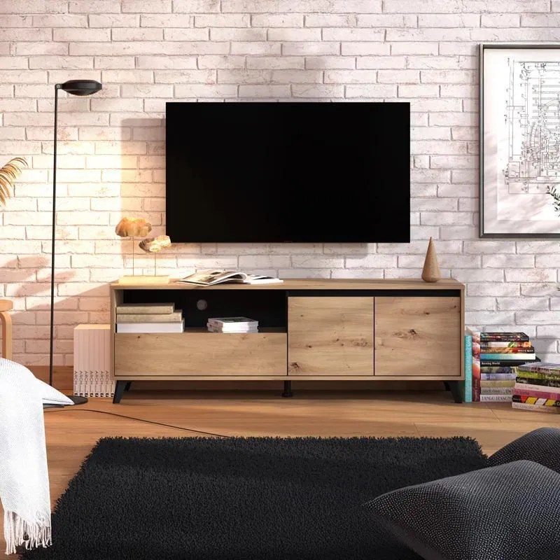 Έπιπλο τηλεόρασης STIRLING 157 3K1F2V Artisan Oak - Μαύρο 157x40x53εκ. 157x40x53 εκ.
