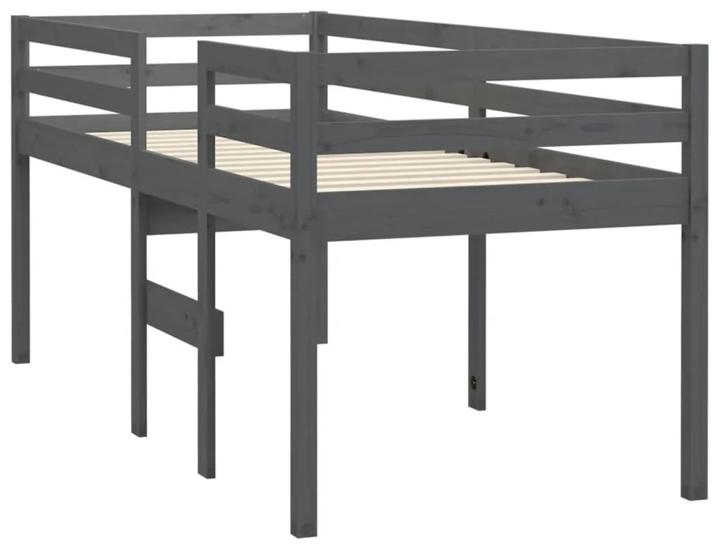 vidaXL Κρεβάτι Υπερυψωμένο Γκρι 75 x 190 εκ. από Μασίφ Ξύλο Πεύκου
