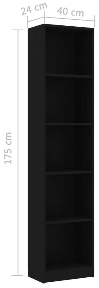 Βιβλιοθήκη με 5 Ράφια Μαύρη 40 x 24 x 175 εκ. από Επεξ. Ξύλο - Μαύρο