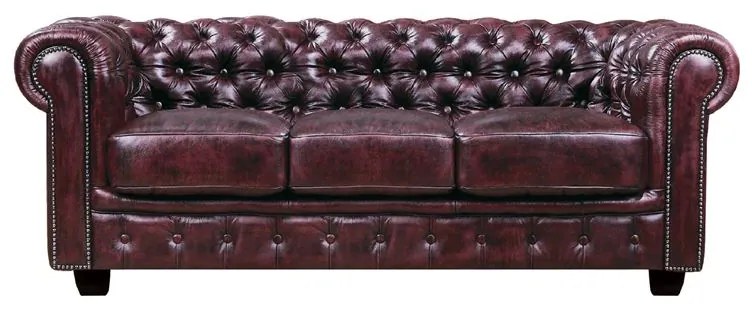 CHESTERFIELD Birmingham Καναπές 3Θέσιος Σαλονιού Καθιστικού, Δέρμα Antique Red  201x92x74cm Ε9574,34