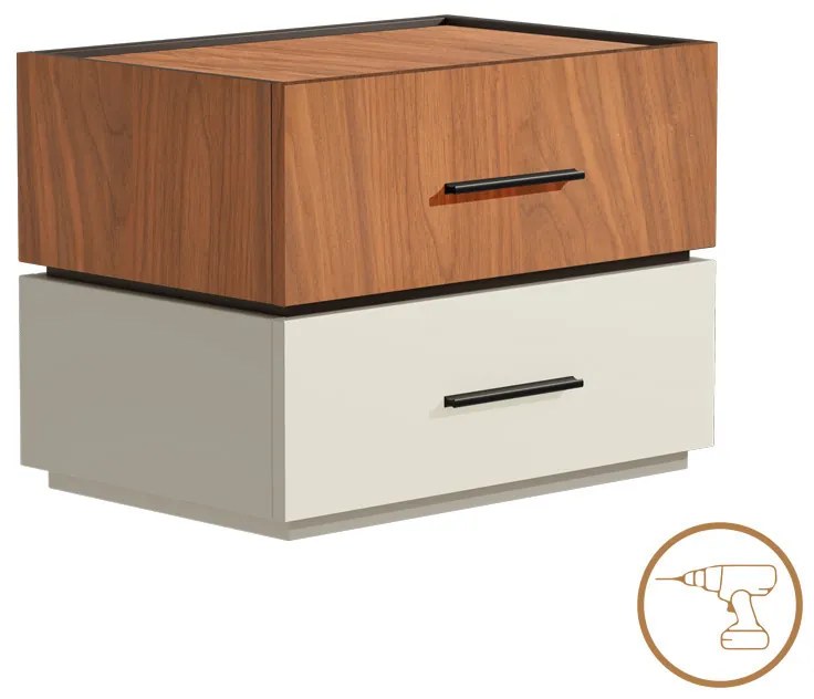 Κομοδίνο Sonlen pakoworld mdf σε καρυδί-μπεζ απόχρωση 60x40x44.5εκ