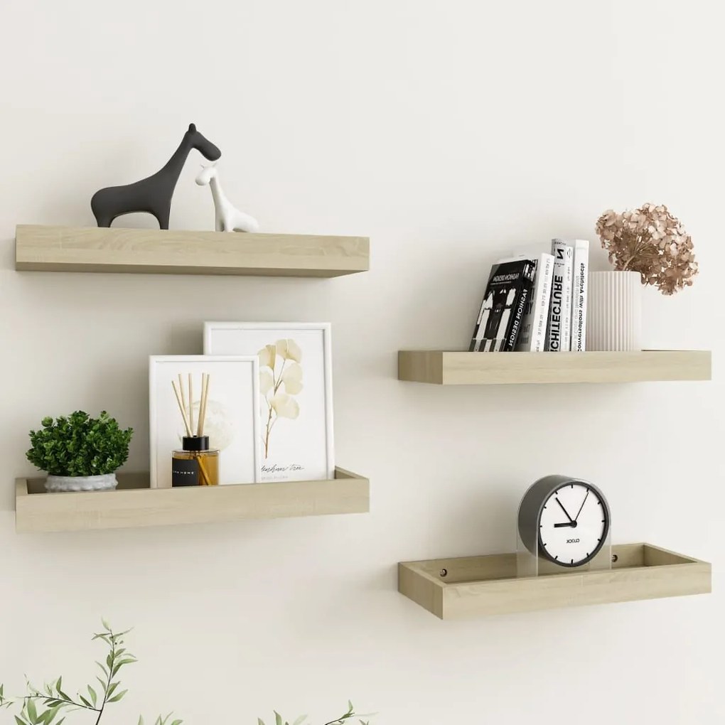 vidaXL Ράφια Τοίχου με Εσοχή 4 τεμ. Δρυς 40 x 15 x 4 εκ. από MDF