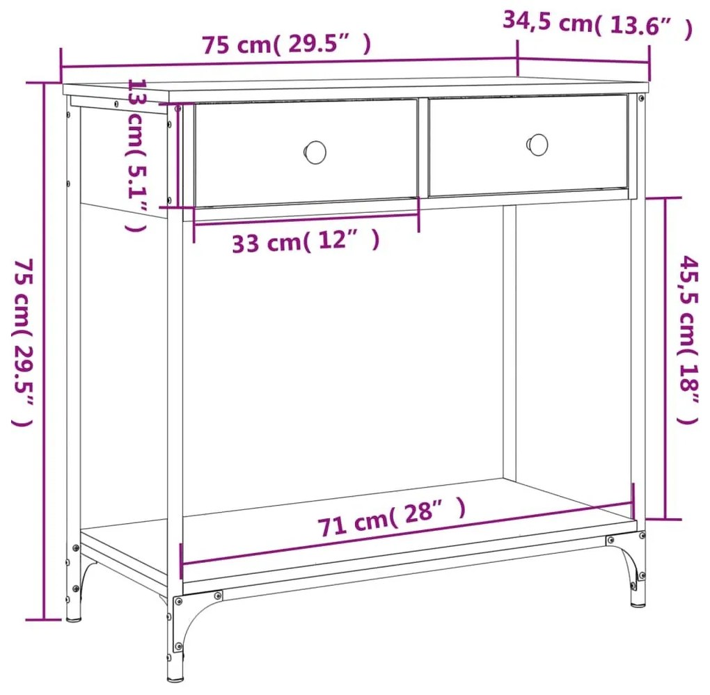 Τραπέζι Κονσόλα Γκρι Sonoma 75x34,5x75 εκ. Επεξεργασμένο Ξύλο - Γκρι