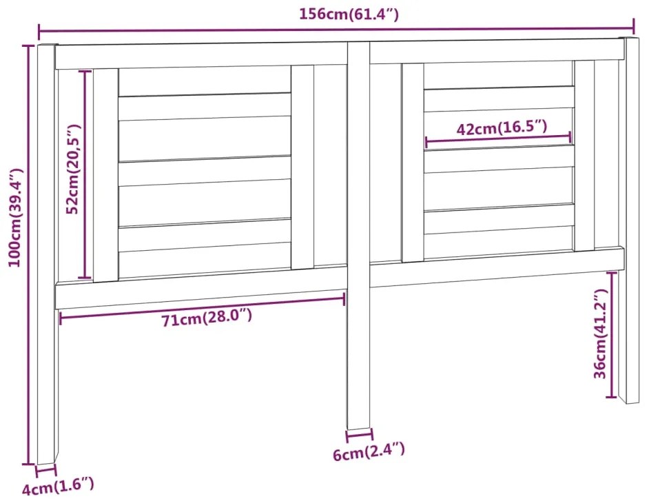 vidaXL Κεφαλάρι Κρεβατιού 156 x 4 x 100 εκ. από Μασίφ Ξύλο Πεύκου