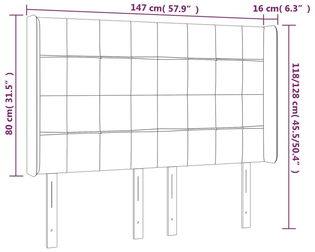 Κεφαλάρι με Πτερύγια Μαύρο 147x16x118/128 εκ. Βελούδινο - Μαύρο