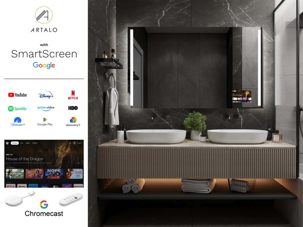 SMART καθρέφτης με φωτισμό LED M4 + SmartScreen with Google Chromecast