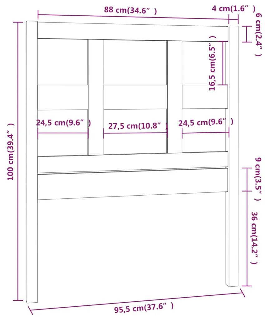 Κεφαλάρι Κρεβατιού Μαύρο 95,5 x 4 x 100 εκ. Μασίφ Ξύλο Πεύκου - Μαύρο