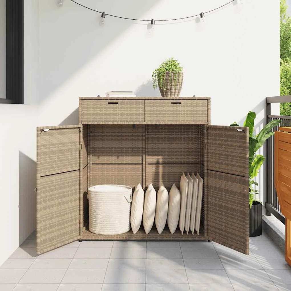 vidaXL Ντουλάπι Αποθήκευσης Κήπου Beige 105x55x113 εκ. Συνθετικό Ρατάν