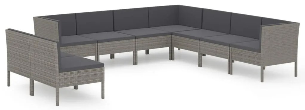 vidaXL Σαλόνι Κήπου Σετ 9 Τεμαχίων Γκρι Συνθετικό Ρατάν με Μαξιλάρια