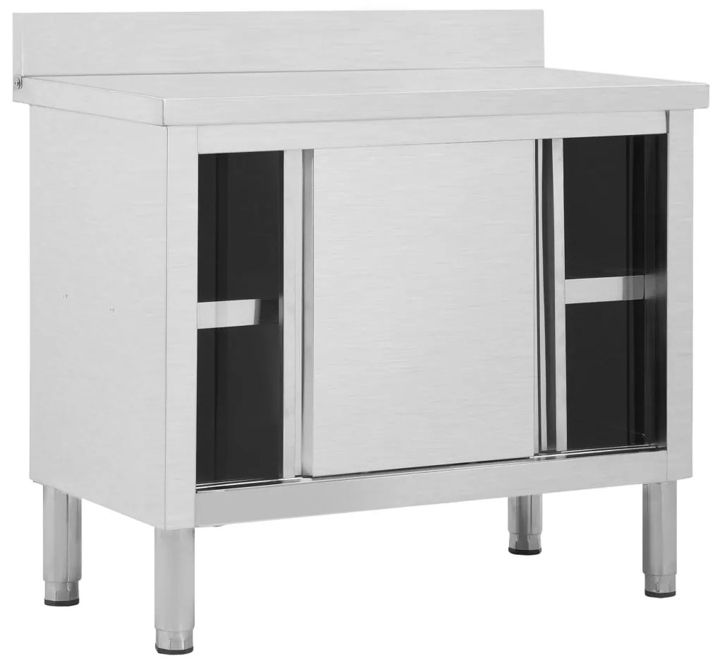 vidaXL Ερμάριο Πάγκος Συρόμενες Πόρτες 100x50x(95-97) εκ. Ανοξ. Ατσάλι