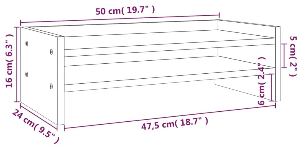 Βάση Οθόνης Μαύρη 50x24x16 εκ. από Μασίφ Ξύλο Πεύκου - Μαύρο