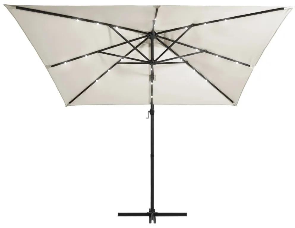 Ομπρέλα Κρεμαστή Χρώμα Άμμου 250x250 εκ. με Ατσάλινο Ιστό &amp; LED - Λευκό