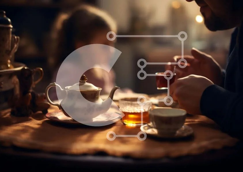 Intra Συλλεκτικό Ξύλινο Παζλ Plywood 4mm - Άνδρας και κόρη που απολαμβάνουν το τσάι Σε Ξύλινο Κουτί - Διαστάσεις Puzzle: 10x10 cm – 25 κομμάτια