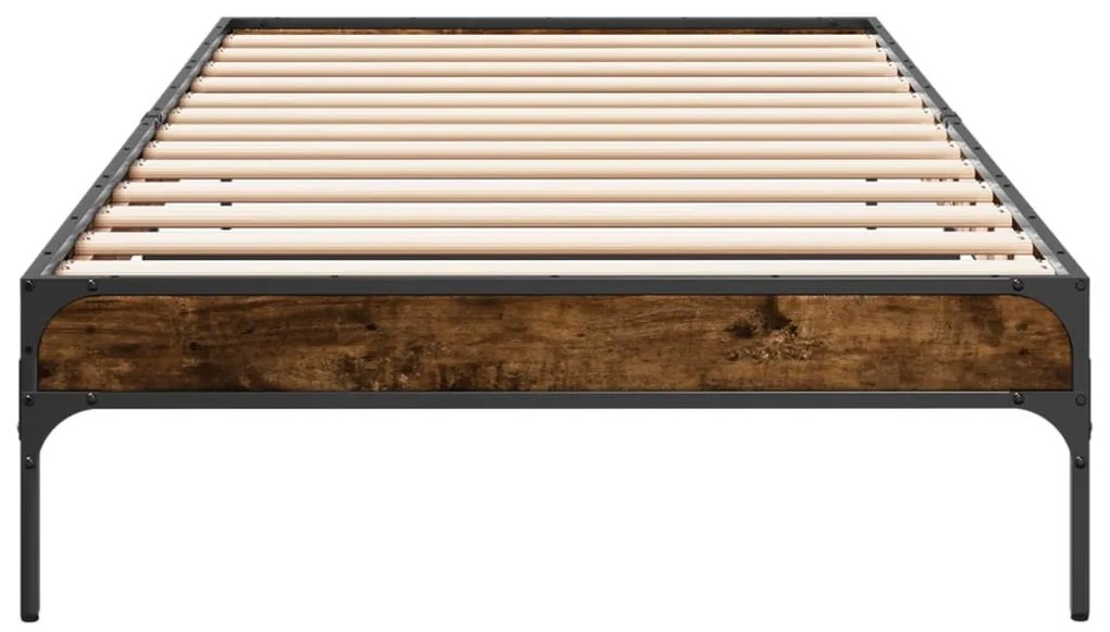vidaXL Πλαίσιο Κρεβατιού Καπνιστή Δρυς 75x190 εκ. Επεξ. Ξύλο &amp; Μέταλλο
