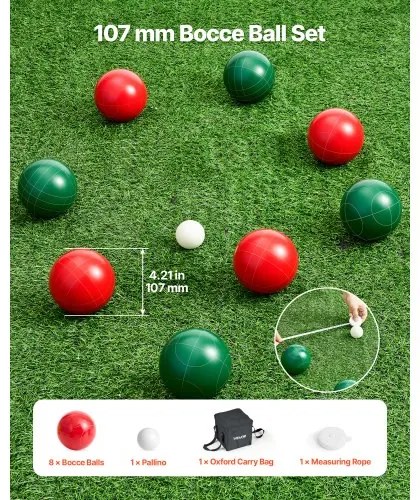 VEVOR Bocce Ball Set Bocce Ball Game Set 107 mm 8 Resin Balls 2 Colors for Beach