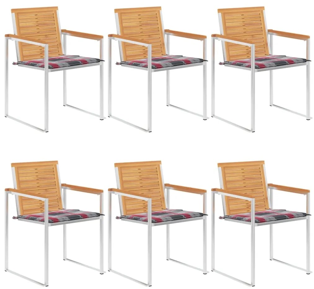 vidaXL Καρέκλες Κήπου 6 τεμ. από Μασίφ Ξύλο Teak με Μαξιλάρια