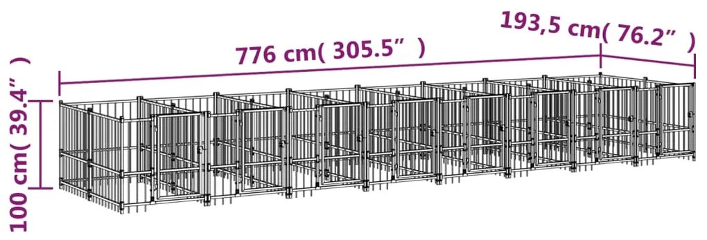 vidaXL Κλουβί Σκύλου Εξωτερικού Χώρου 15,02 μ² από Ατσάλι