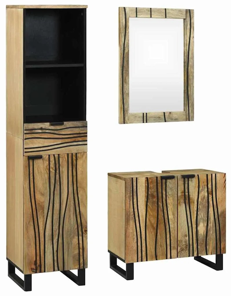 Σετ Επίπλων Μπάνιου με συρτάρι 3 pcs Καφέ Επεξεργασμένο ξύλο