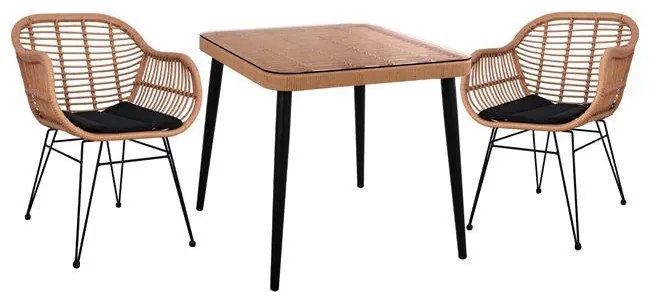 Σετ Κήπου Τραπεζαρία ALLEGRA C10483 3 τεμ Μπέζ - Μαύρο Wicker με Τραπέζι 80x80x78 εκ. &amp; 2 Καρέκλες