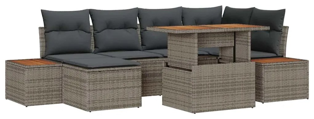 vidaXL Σέτ φαγητού για κήπο με μαξιλάρι 7 pcs Γκρι, Καφέ