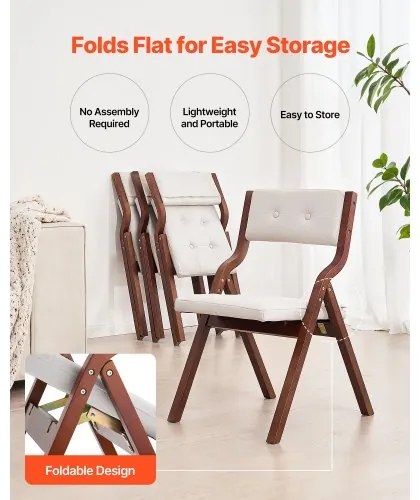 VEVOR Wooden Folding Chairs with Padded Cushion and Wooden Frame White Set of 2
