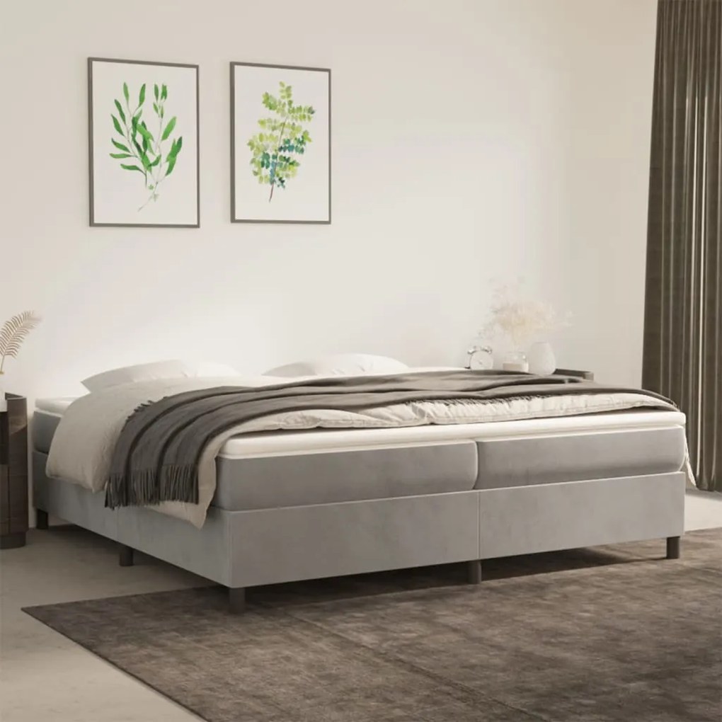 vidaXL Κρεβάτι Boxspring με Στρώμα Ανοιχτό Γκρι 200x200 εκ. Βελούδινο