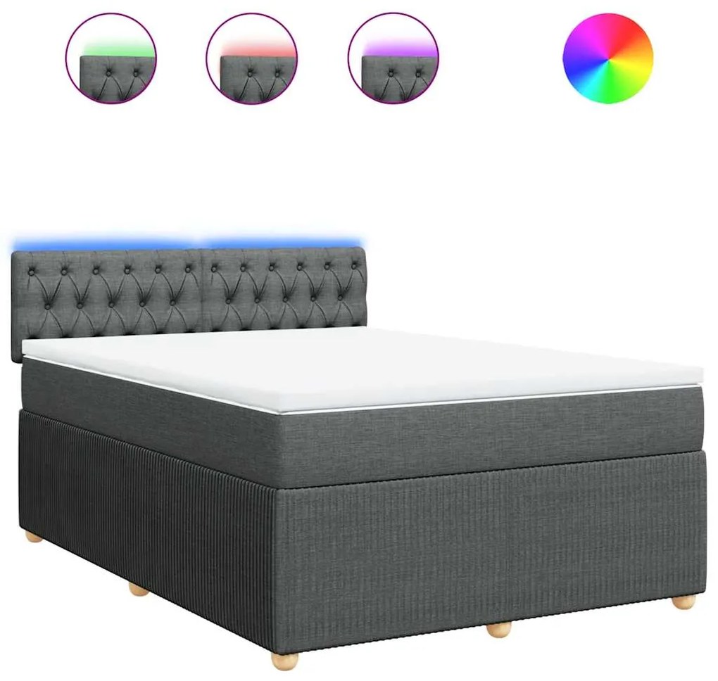 vidaXL Κρεβάτι Boxspring με Στρώμα Σκούρο Γκρι 140x190 εκ. Υφασμάτινο