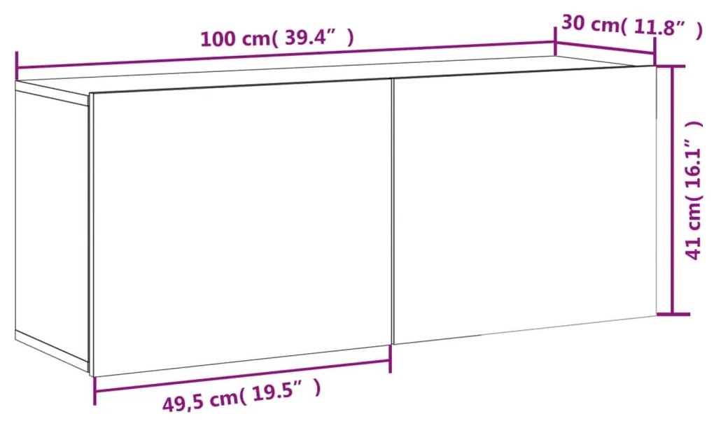 Ντουλάπι Τοίχου Τηλεόρασης Sonoma Δρυς 100 x 30 x 41 εκ. - Καφέ