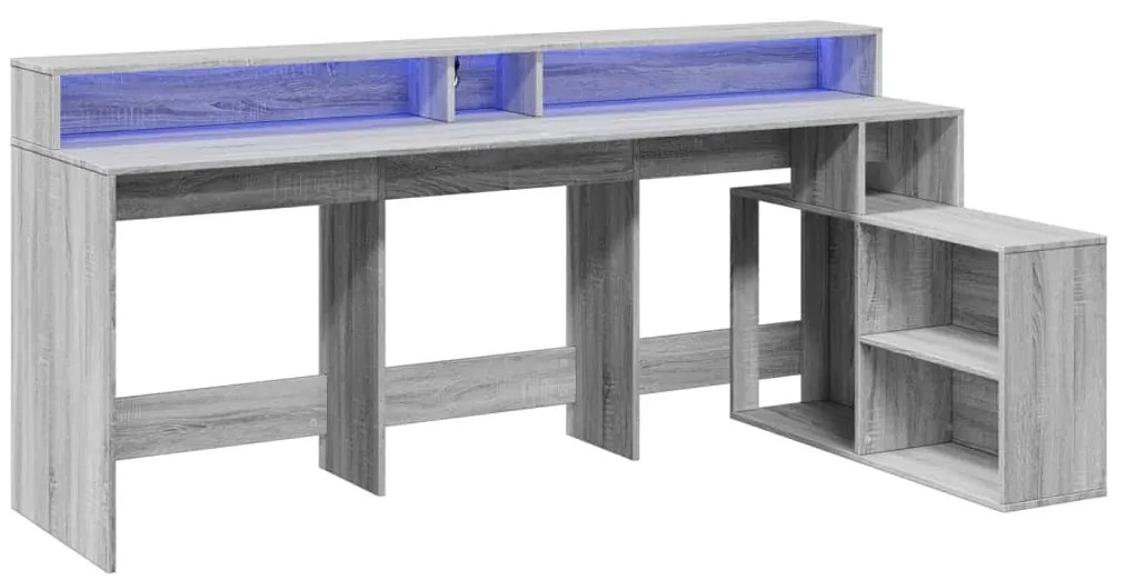 vidaXL Γραφείο με LED Γκρι Sonoma 200x104x91 εκ. Επεξεργ. Ξύλο