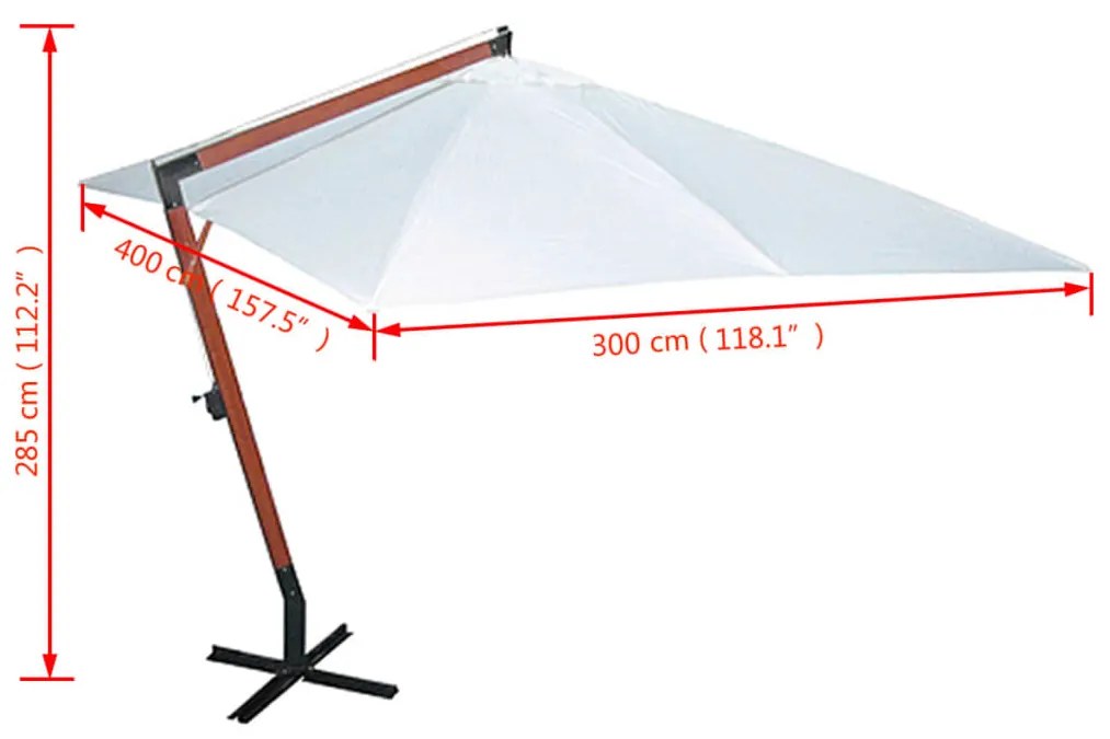vidaXL Ομπρέλα Κρεμαστή Λευκή 300 x 400 εκ.