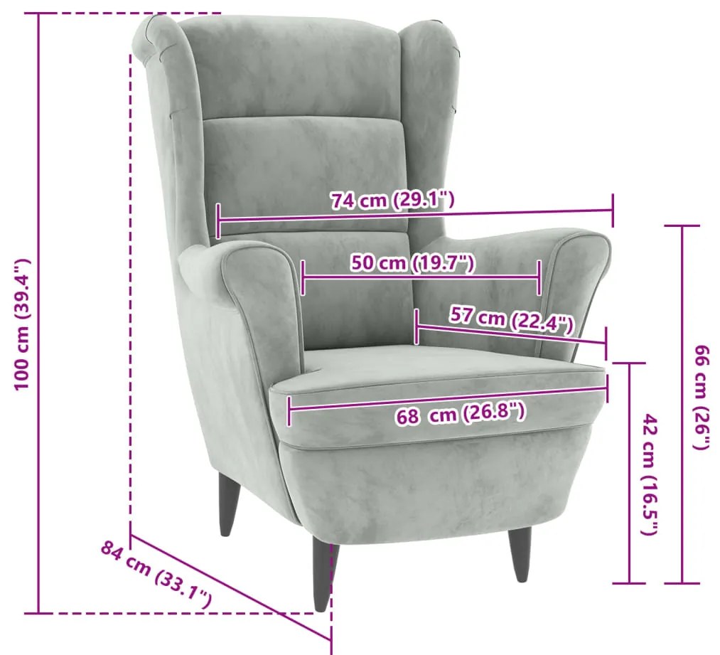 vidaXL Πολυθρόνα Ανοιχτό Γκρι Βελούδινη
