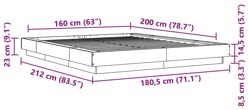 Πλαίσιο Κρεβατιού Sonoma Δρυς 160x200 εκ. Επεξεργασμένο Ξύλο - Καφέ