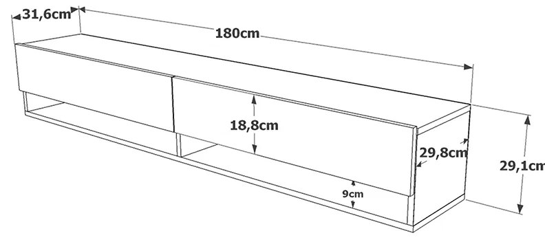 Έπιπλο τηλεόρασης επιτοίχιο Handra pakoworld λευκό-oak 180x31,5x29,5εκ - 176-000002 - 176-000002