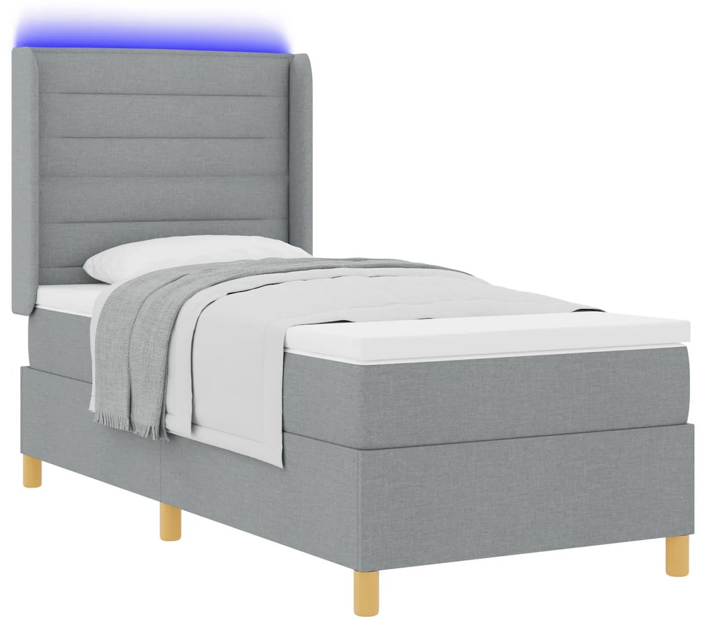 vidaXL Κρεβάτι με Στρώμα Box Spring & Φωτισμό LED Γκρι 100x200 εκ Fabric