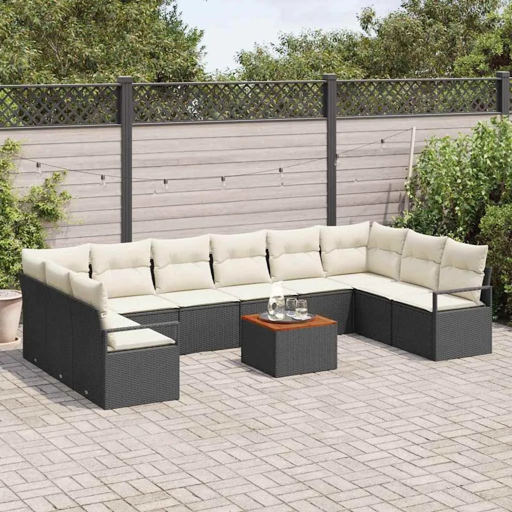 vidaXL Σετ Καναπέ Κήπου με μαξιλάρι 11 pcs Μαύρο Πολυ ράταν
