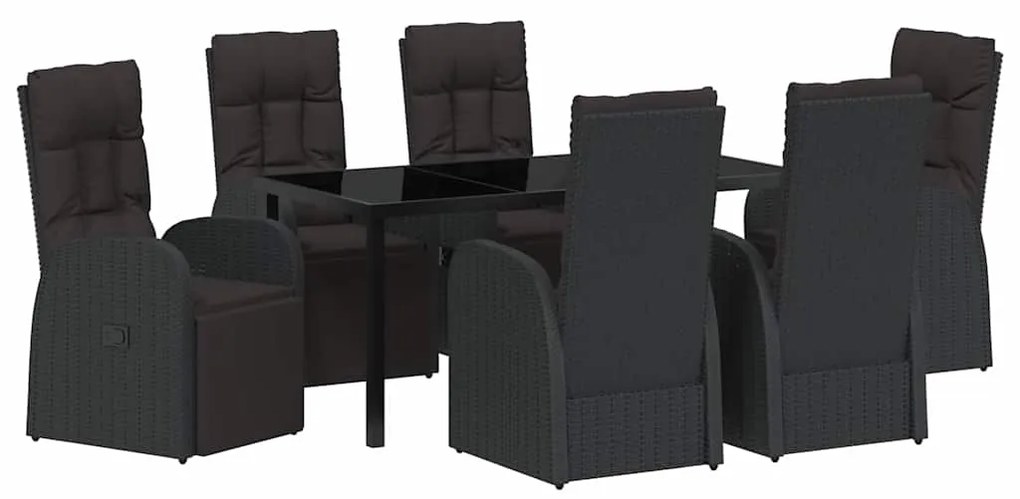 vidaXL Σέτ φαγητού για κήπο με μαξιλάρι 7 pcs Μαύρο συνθετικό ρατάν