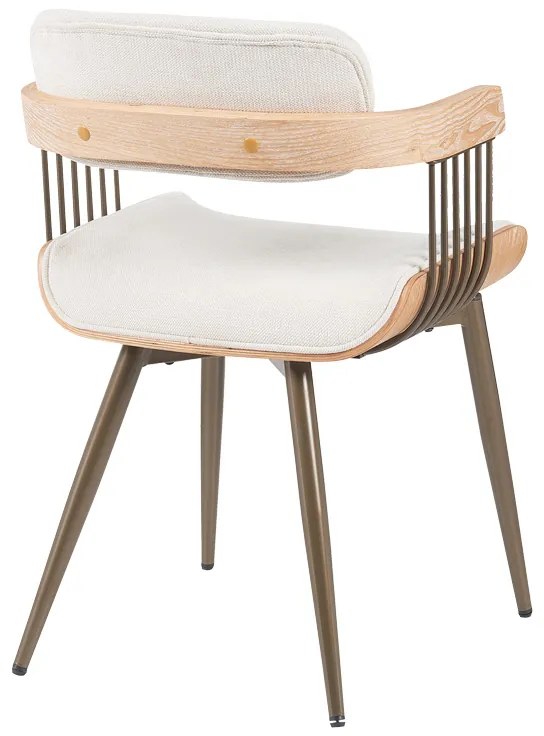 Πολυθρόνα Cameo pakoworld μέταλλο μπρονζέ-white-wash ξύλο-μπέζ ύφασμα 53x49.5x75.5εκ