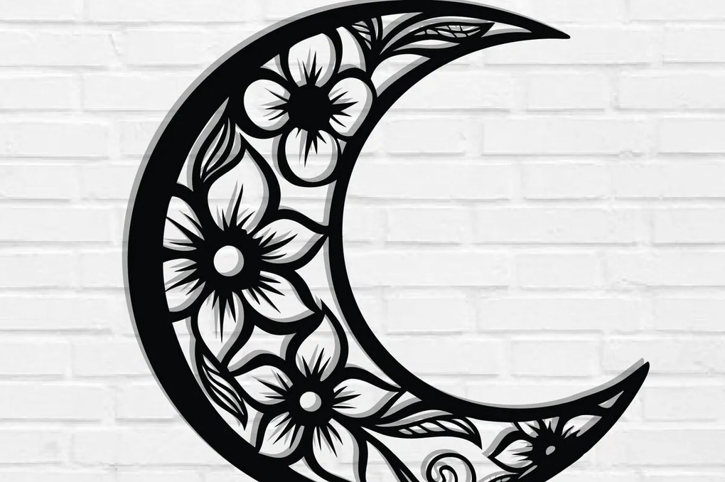 Intra απο ξύλο plywood 3mm-4mm πάχος - Floral Moon Wall Art Laser Cut  Δίασταση 40x50 cm INTRAFABR-118875310