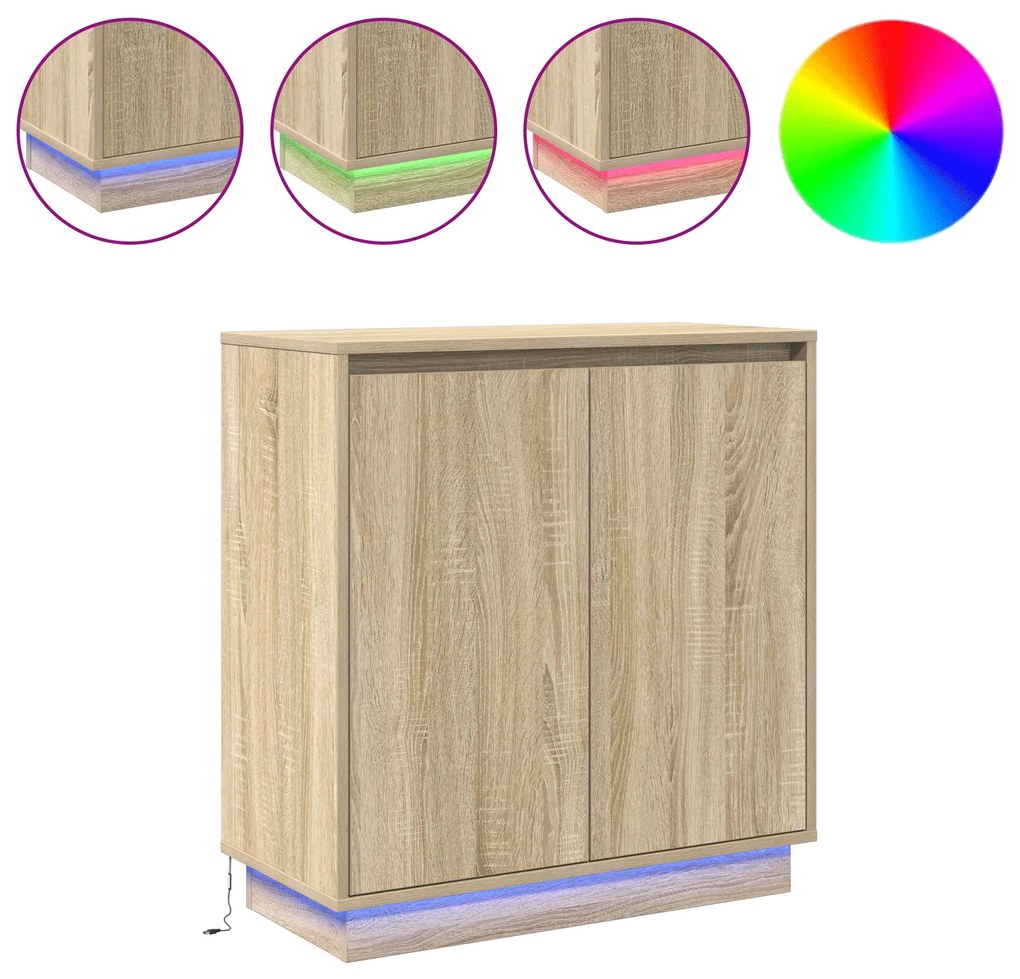 vidaXL Μπουφέ με LED σε χρώμα Σοένα - 71 x 34.5 x 75 εκ - Κατασκευασμένο από Επεξεργασμένο Ξύλο