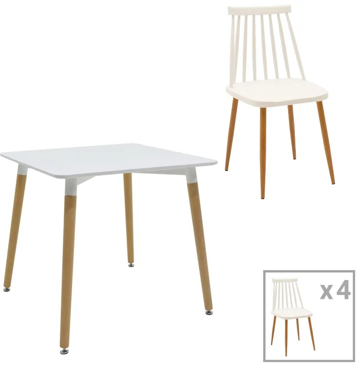 Τραπεζαρία Aurora-Natali pakoworld σετ 5τεμ pp-mdf σε λευκό-φυσική απόχρωση 80x80x6εκ